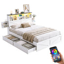Artiss Queen Bed Frame with Storage Drawers White Platform Bedframe with Bookcase Headboard Charging Station Led Light - RnR Galore
