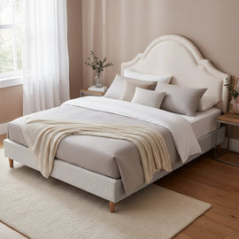 Artiss Queen Bed Frame with Storage Scalloped Velvet Headboard Wooden Platform Base - RnR Galore
