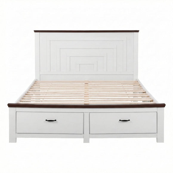 Artiss Queen Wooden Bed Frame with 2 Drawer Platform Bed with 108cm Solid High Headboard White Bed Base for Bedroom Easy Assembly - RnR Galore