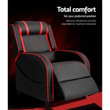 Artiss Recliner Chair Gaming Chair Leather Black Serik - RnR Galore