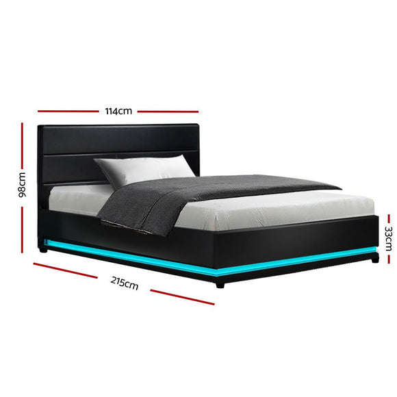 Artiss RGB LED Bed Frame King Single Size Gas Lift Base Storage Leather LUMI - RnR Galore
