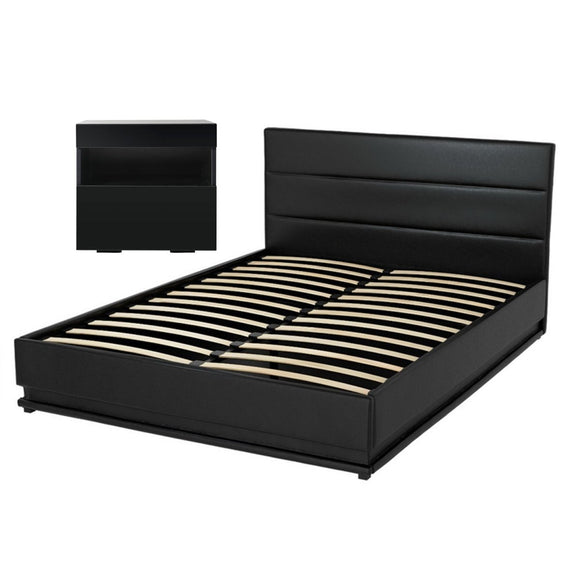 Artiss RGB LED Double Bed Frame with Beside Table Set 16 Colour Mood Lighting - RnR Galore