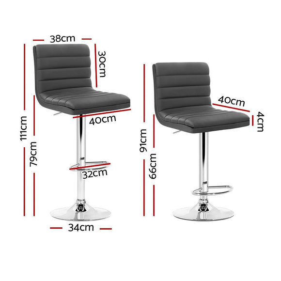 Artiss Set of 4 PU Leather Lined Pattern Bar Stools - Grey and Chrome - RnR Galore