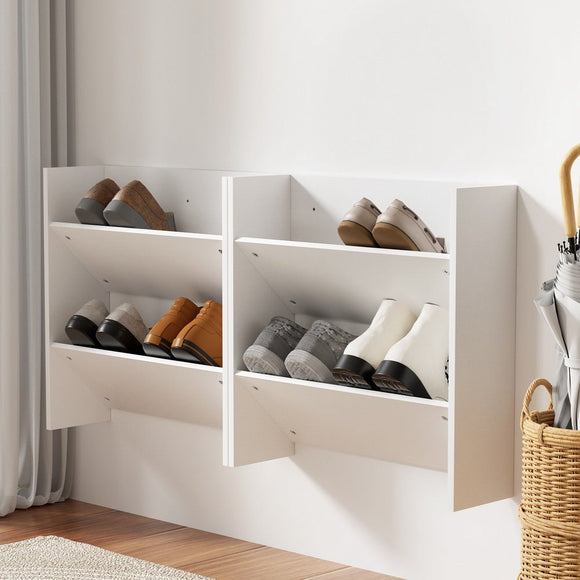 Artiss Shoe Rack 2 - tier 12 Pairs Wall Mounted x2 - White - RnR Galore