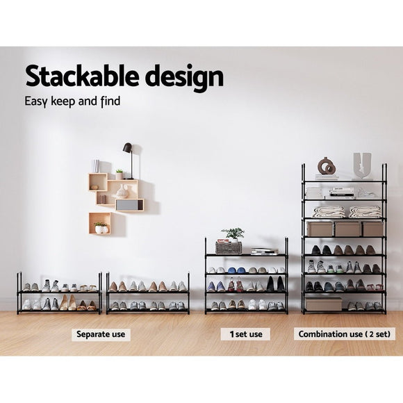 Artiss Shoe Rack 4 - tier 16 Pairs Stackable Black - RnR Galore