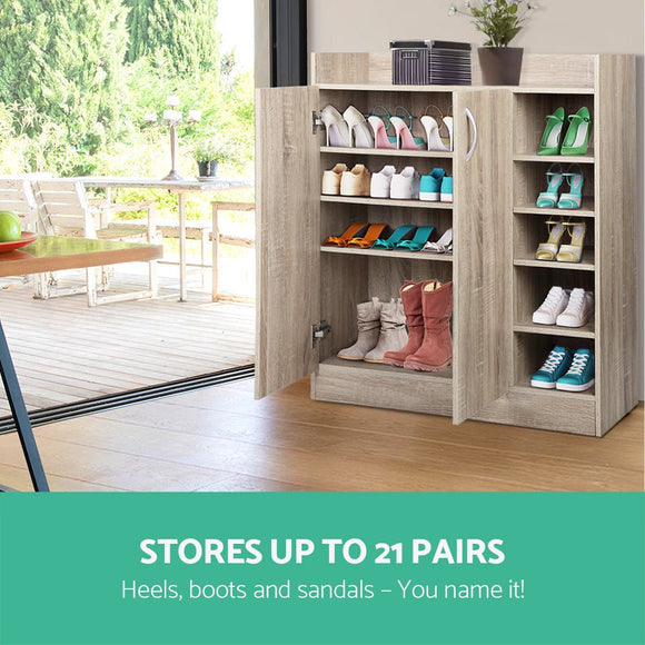 Artiss Shoe Rack Cabinet 21 Pairs Adjustable Shelves Pine Clair - RnR Galore