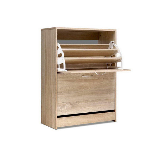 Artiss Shoe Rack Cabinet 24 Pairs 3 - tier Wood Nina - RnR Galore