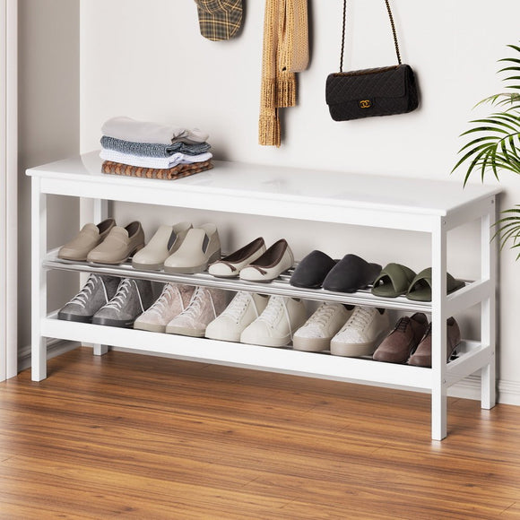 Artiss Shoe Rack Cabinet Bamboo Bench 10 Paris White - RnR Galore