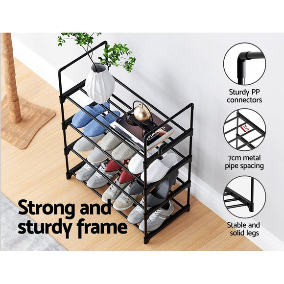 Artiss Shoe Rack Cabinet Stackable 4 - tier 12 Pairs Black - RnR Galore