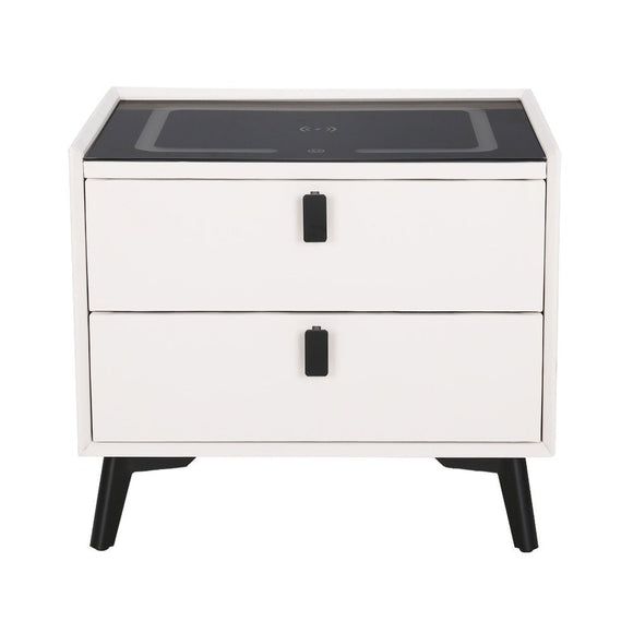 Artiss Smart Bedside Table 2 Drawers with Wireless Charging Ports LED White AIKA - RnR Galore