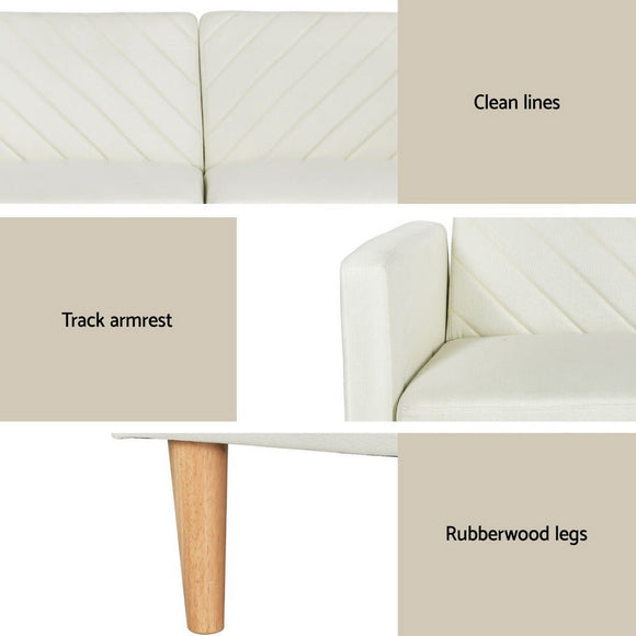 Artiss Sofa Bed Convertible Lounge 3 Seater Futon Couch Recliner Fabric Beige - RnR Galore