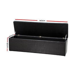 Artiss Storage Ottoman Blanket Box 140cm Leather Black - RnR Galore