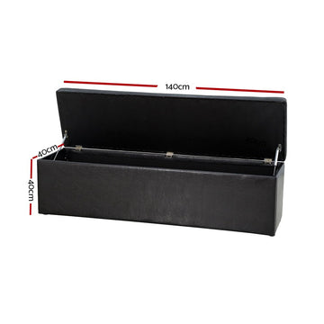 Artiss Storage Ottoman Blanket Box 140cm Leather Black - RnR Galore
