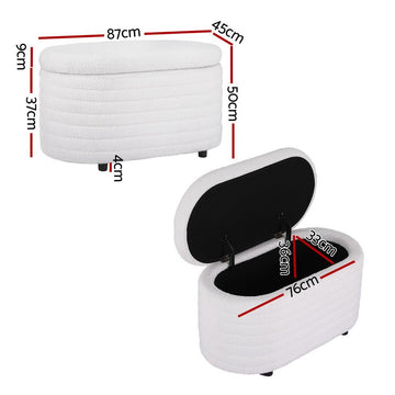Artiss Storage Ottoman Blanket Box 87cm Boucle Fabric Oval - RnR Galore