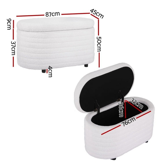 Artiss Storage Ottoman Blanket Box 87cm Boucle Fabric Oval - RnR Galore
