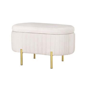 Artiss Storage Ottoman Blanket Box 87cm Velvet Oval White - RnR Galore
