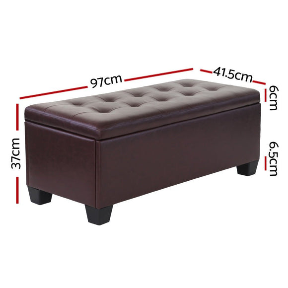 Artiss Storage Ottoman Blanket Box 97cm Leather Brown - RnR Galore