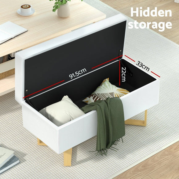 Artiss Storage Ottoman Blanket Box Criss - cross Linen White - RnR Galore