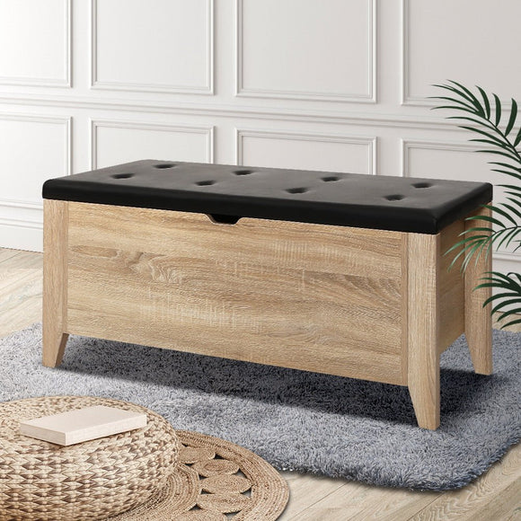 Artiss Storage Ottoman Blanket Box Leather Oak - RnR Galore