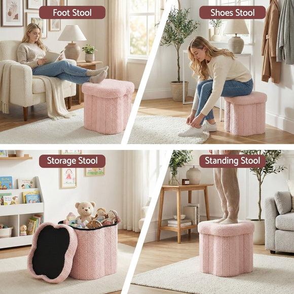 Artiss Storage Ottoman Foot Stool Foldable Pink - RnR Galore