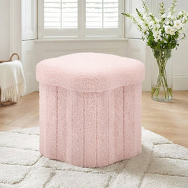 Artiss Storage Ottoman Foot Stool Foldable Pink - RnR Galore