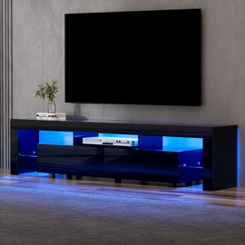 Artiss TV Cabinet Entertainment Unit Stand RGB LED Gloss Furniture 200cm Black - RnR Galore