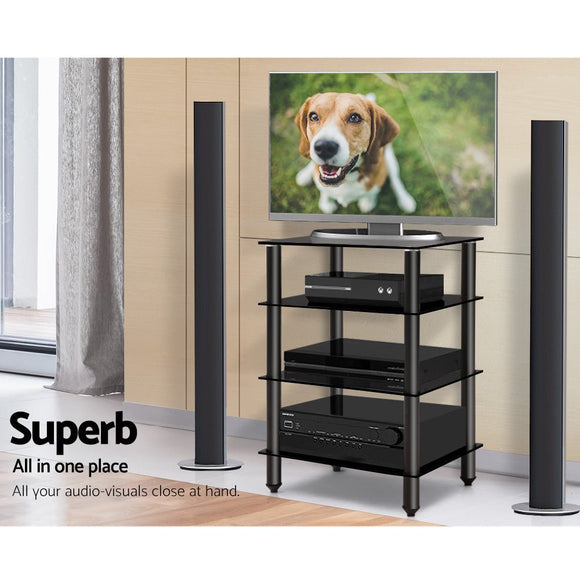 Artiss TV Stand 4 Tiers Storage Shelf Rack Tempered Glass Entertainment Unit - RnR Galore