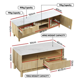 Artiss TV Unit & Coffee Table Set Storage Drawers Pine - RnR Galore