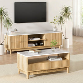 Artiss TV Unit & Coffee Table Set Storage Drawers Pine - RnR Galore