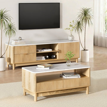 Artiss TV Unit & Coffee Table Set Storage Drawers Pine - RnR Galore