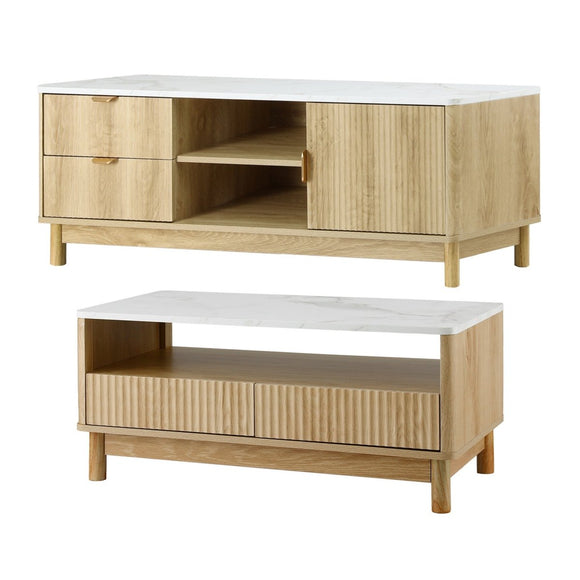 Artiss TV Unit & Coffee Table Set Storage Drawers Pine - RnR Galore