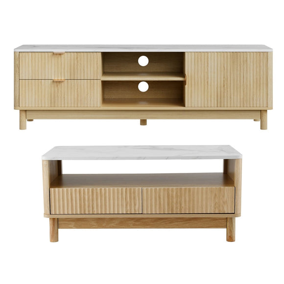 Artiss TV Unit & Coffee Table Set Storage Drawers Pine - RnR Galore