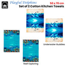 Ashdene Set of 2 Playful Dolphins Cotton Kitchen Tea Towels 50 x 70 cm Reef Exploring - RnR Galore