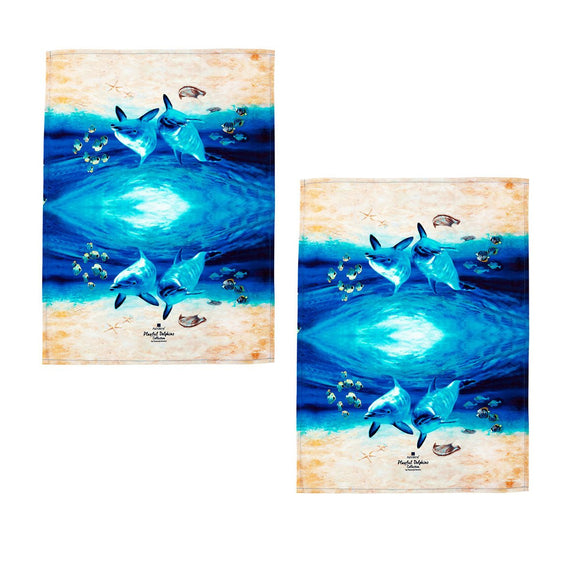 Ashdene Set of 2 Playful Dolphins Cotton Kitchen Tea Towels 50 x 70 cm Underwater Buddies - RnR Galore