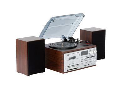 Audio Home Entertainment System (Brown) Turntable, CDs, Vinyl, Wireless Streaming & More - RnR Galore