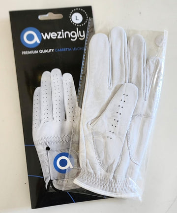 Awezingly Premium Quality Cabretta Leather Golf Glove for Men - White (L) - RnR Galore