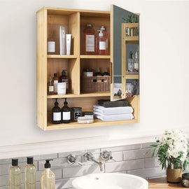 Bamboo Wall Medicine Cabinet Mirror 55.5cm 5 Shelf - RnR Galore