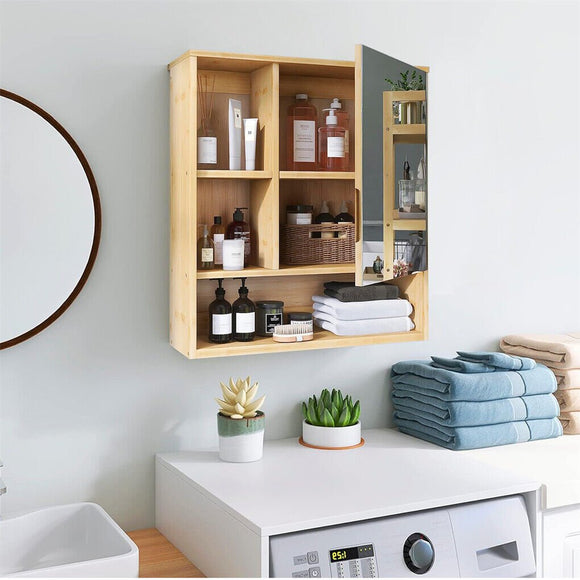 Bamboo Wall Medicine Cabinet Mirror 55.5cm 5 Shelf - RnR Galore