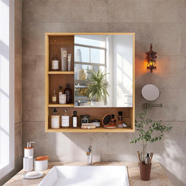Bamboo Wall Medicine Cabinet Mirror 55.5cm 5 Shelf - RnR Galore