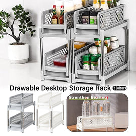 Bathroom Kitchen Sink Storage Rack Drawer Plastic Shelf Seasoning Holder - Grey - RnR Galore