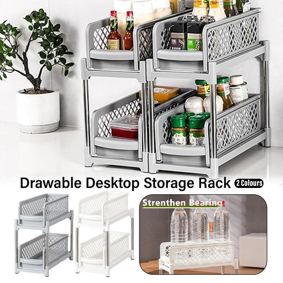 Bathroom Kitchen Sink Storage Rack Drawer Plastic Shelf Seasoning Holder - Grey - RnR Galore