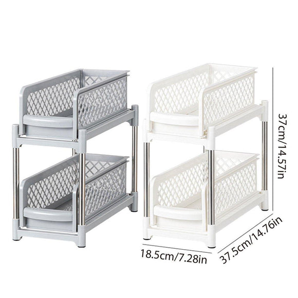 Bathroom Kitchen Sink Storage Rack Drawer Plastic Shelf Seasoning Holder - Grey - RnR Galore