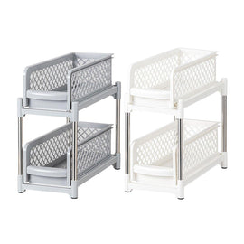 Bathroom Kitchen Sink Storage Rack Drawer Plastic Shelf Seasoning Holder - White - RnR Galore