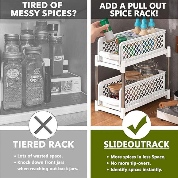 Bathroom Kitchen Sink Storage Rack Drawer Plastic Shelf Seasoning Holder - White - RnR Galore