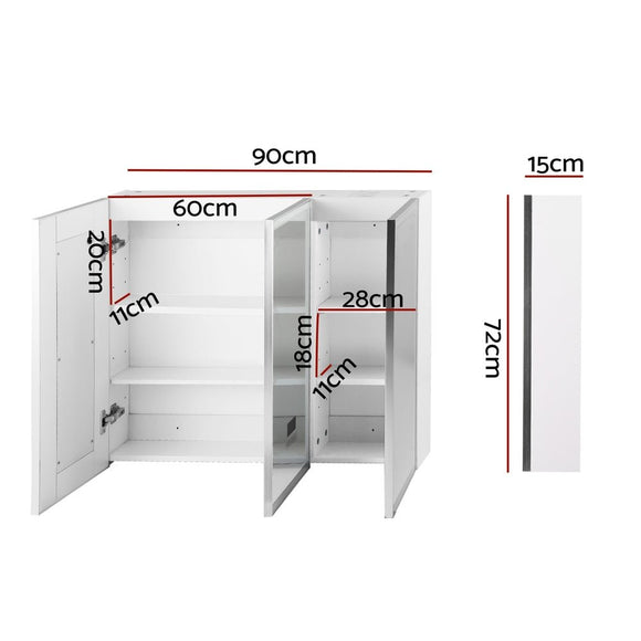 Bathroom Mirror Cabinet LED Light 900x720mm Medicine Wall Storage - RnR Galore