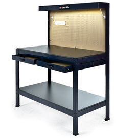 BAUMR - AG Steel Garage Workbench with LED Lights Pegboard Tool Storage Work Bench Workshop Table - RnR Galore