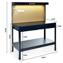 BAUMR - AG Steel Garage Workbench with LED Lights Pegboard Tool Storage Work Bench Workshop Table - RnR Galore