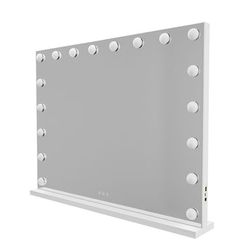 Beauty Mirror with 18 LED Bulbs, Colour Settings, White Frame, and USB A and C Ports - RnR Galore