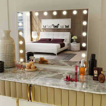 Beauty Mirror with 18 LED Bulbs, Colour Settings, White Frame, and USB A and C Ports - RnR Galore