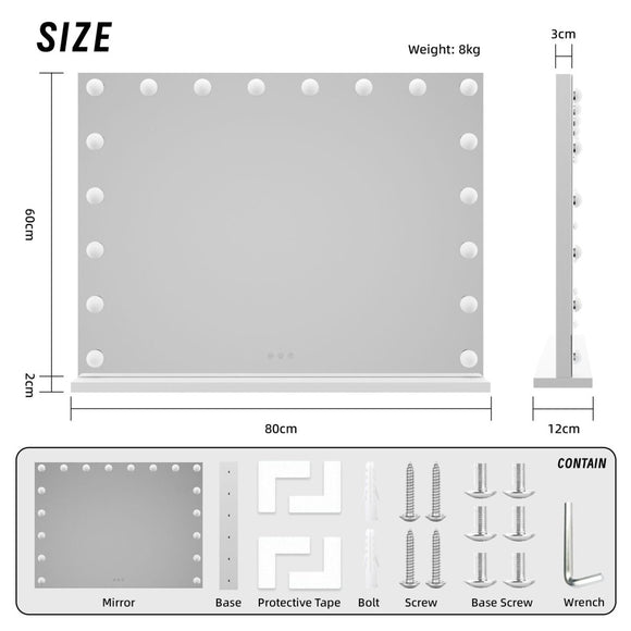 Beauty Mirror with 18 LED Bulbs, Colour Settings, White Frame, and USB A and C Ports - RnR Galore